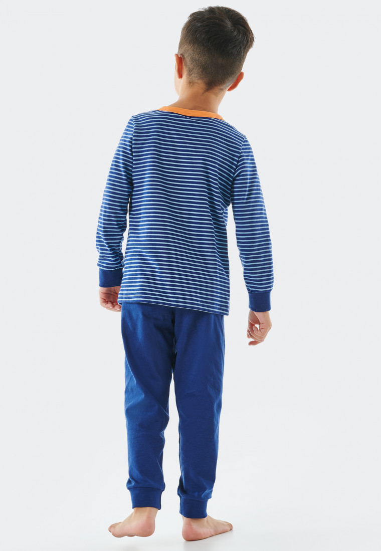 Pajamas long organic cotton cuffs breast pocket stripes blue - Natural Love