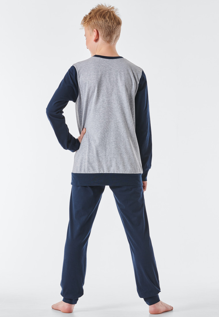 Schlafanzug lang Organic Cotton Bündchen grau-meliert - Natural Rythm