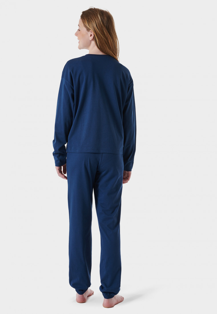 Pyjama long coton biologique Poignet bleu nuit - Nightwear