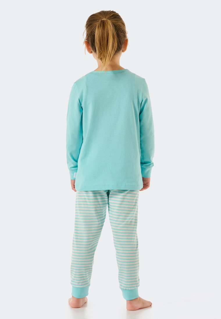 Schlafanzug lang Organic Cotton Bündchen Pferd Ringel türkis - Nightwear