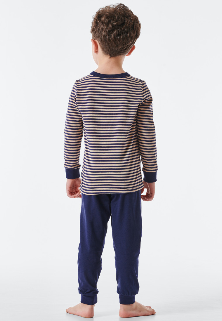 Schlafanzug lang Organic Cotton Bündchen Ringel Bär dunkelblau - Natural Love