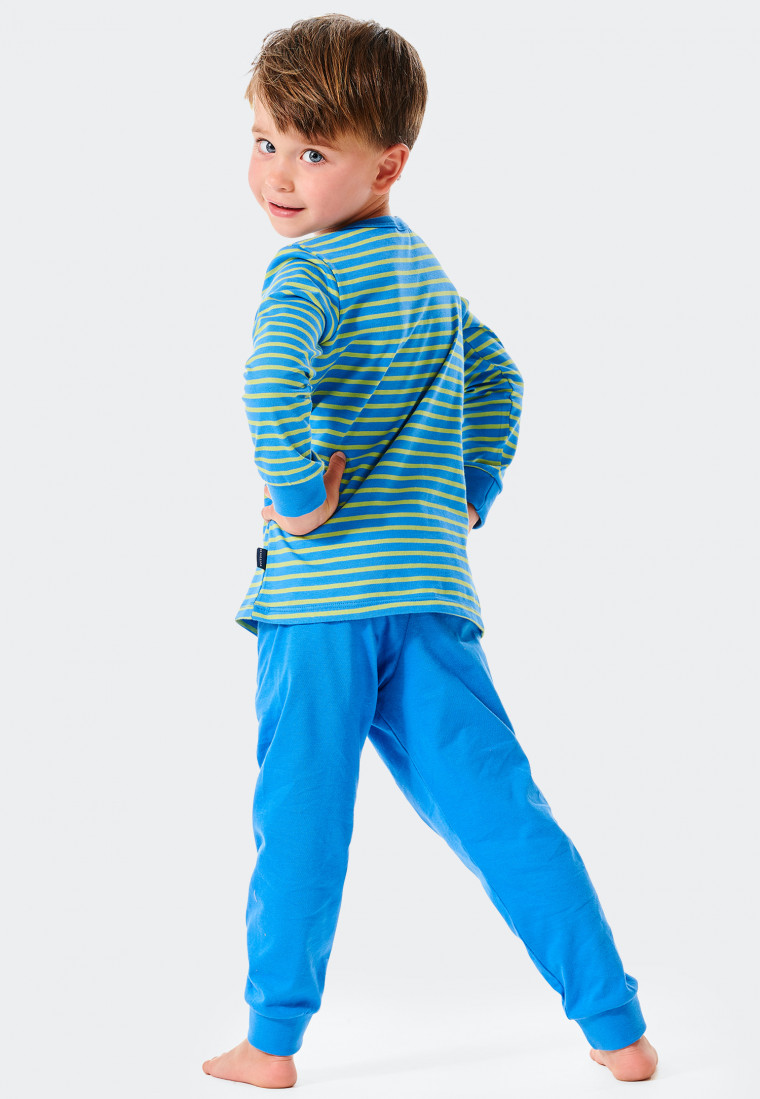 Long pajamas organic cotton cuffs striped rat trampoline blue - Rat Henry