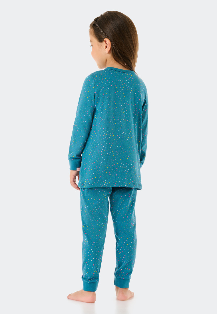 Pyjama lang biologisch katoen manchetten stippen eenhoorn petrolblauw - Princess Lillifee