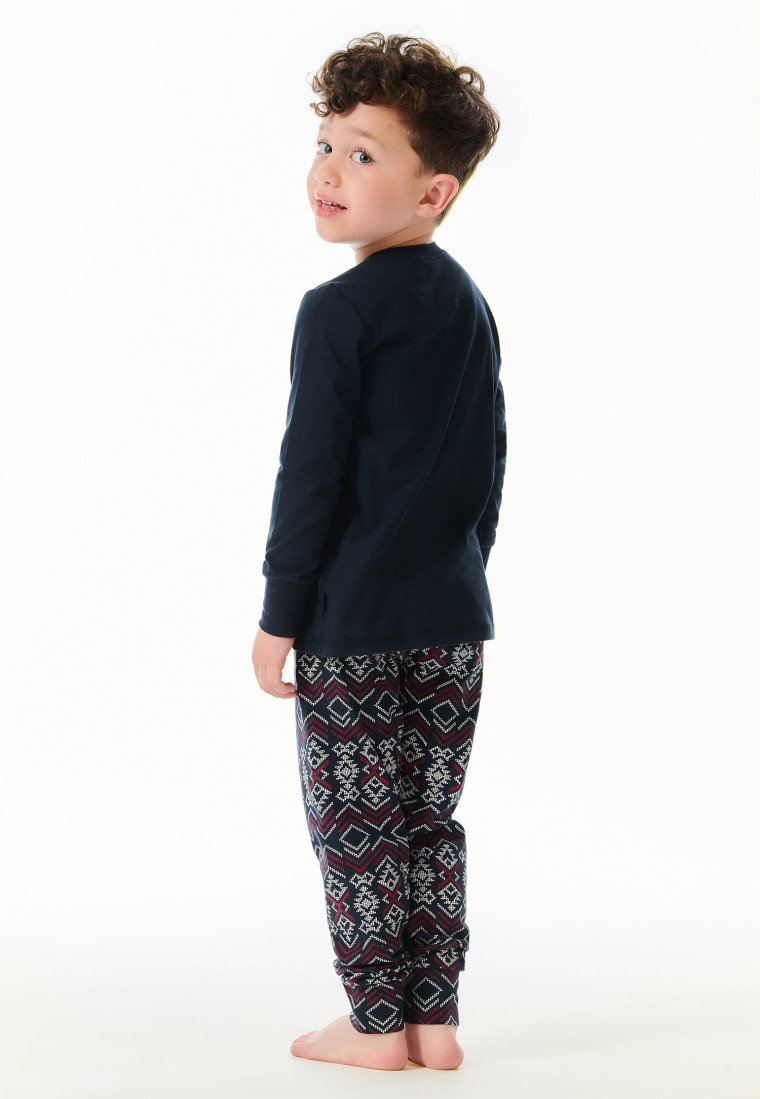 Schlafanzug lang Organic Cotton Bündchen Winter blauschwarz - Family