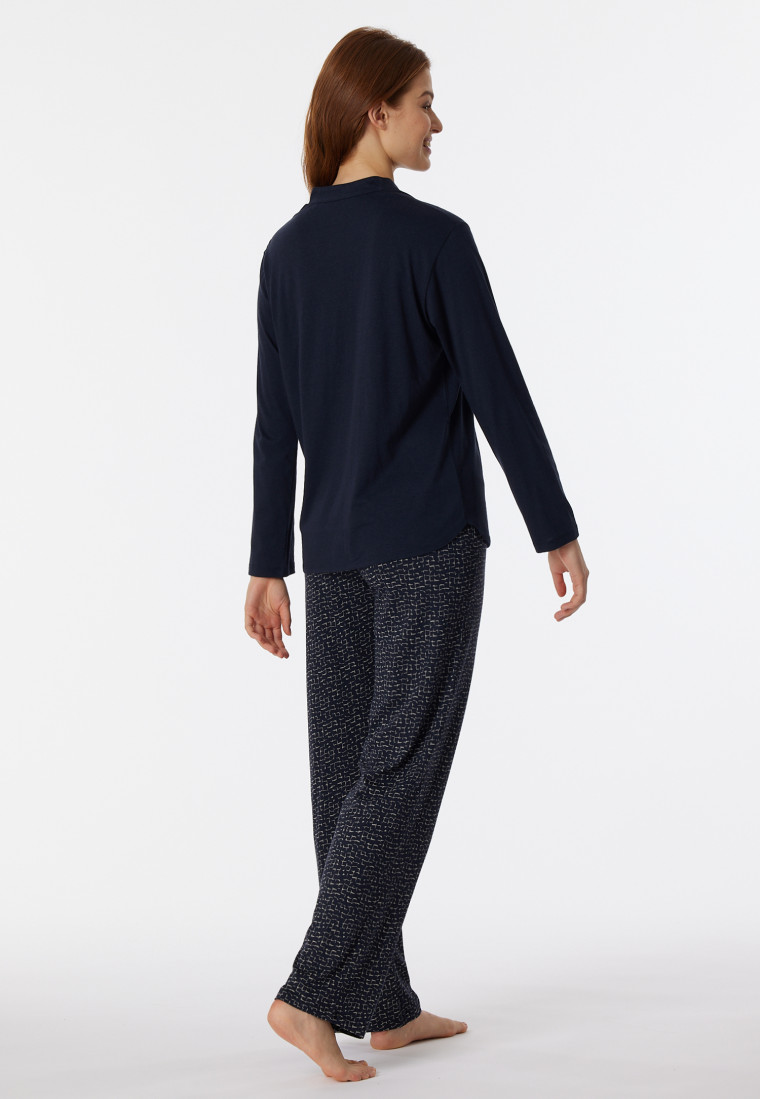 Pigiama lungo in cotone biologico con abbottonatura in tonalità blu notte - Contemporary Nightwear