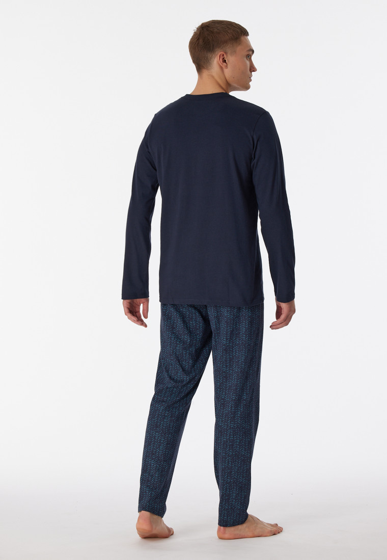 Pigiama lungo in cotone biologico con fantasia di colore blu notte - Casual Nightwear