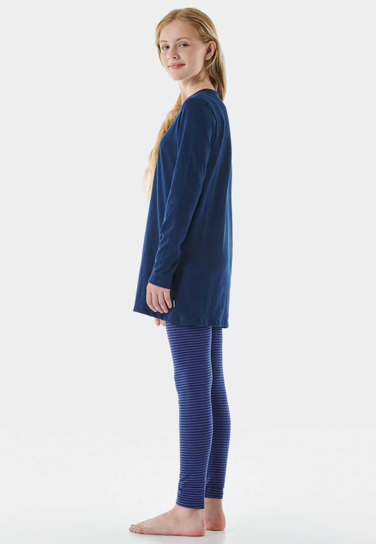 Pigiama lungo in cotone biologico con motivo ispirato al mondo equestre, blu scuro - Horse World