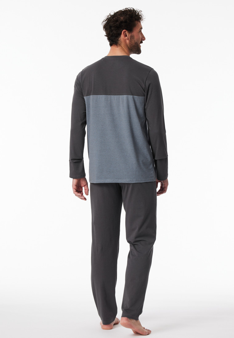 Pyjama lang Organic Cotton strepen borstzak antraciet - 95/5 Nachtkleding