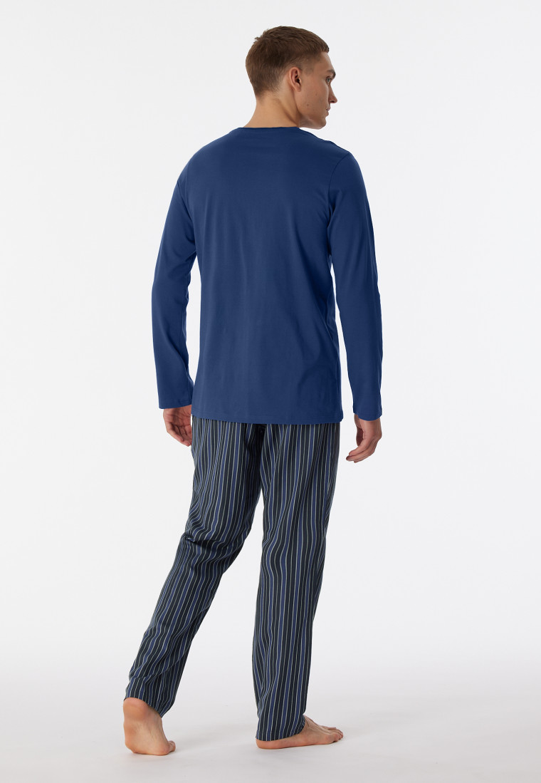 Pyjama lang biologisch katoen gestreept marineblauw - selected! premium