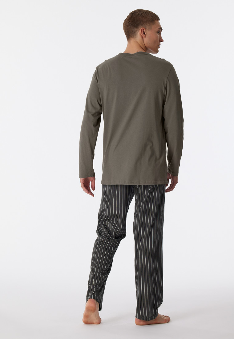 Pyjama long coton bio rayures taupe - Comfort Nightwear