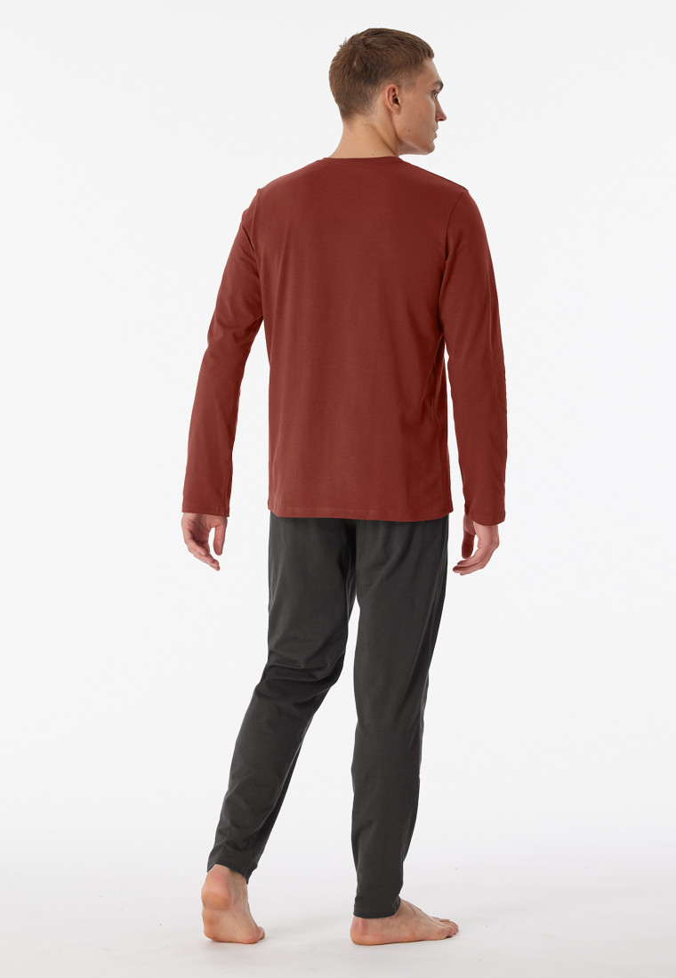 Pyjama lang biologisch katoen gestreept terracotta - 95/5 Nightwear
