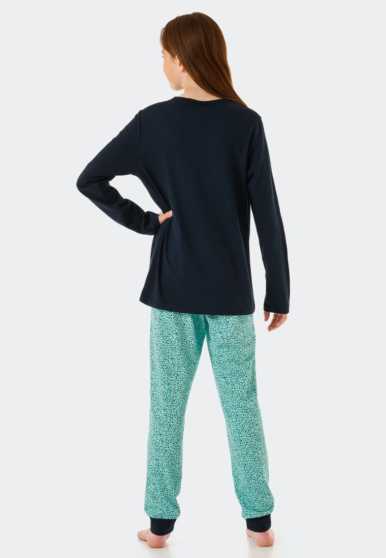 Pajamas long organic cotton dots mint - Nightwear