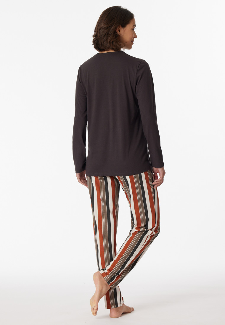 Pyjama lang biologisch katoen V-hals antraciet - Comfort Nightwear