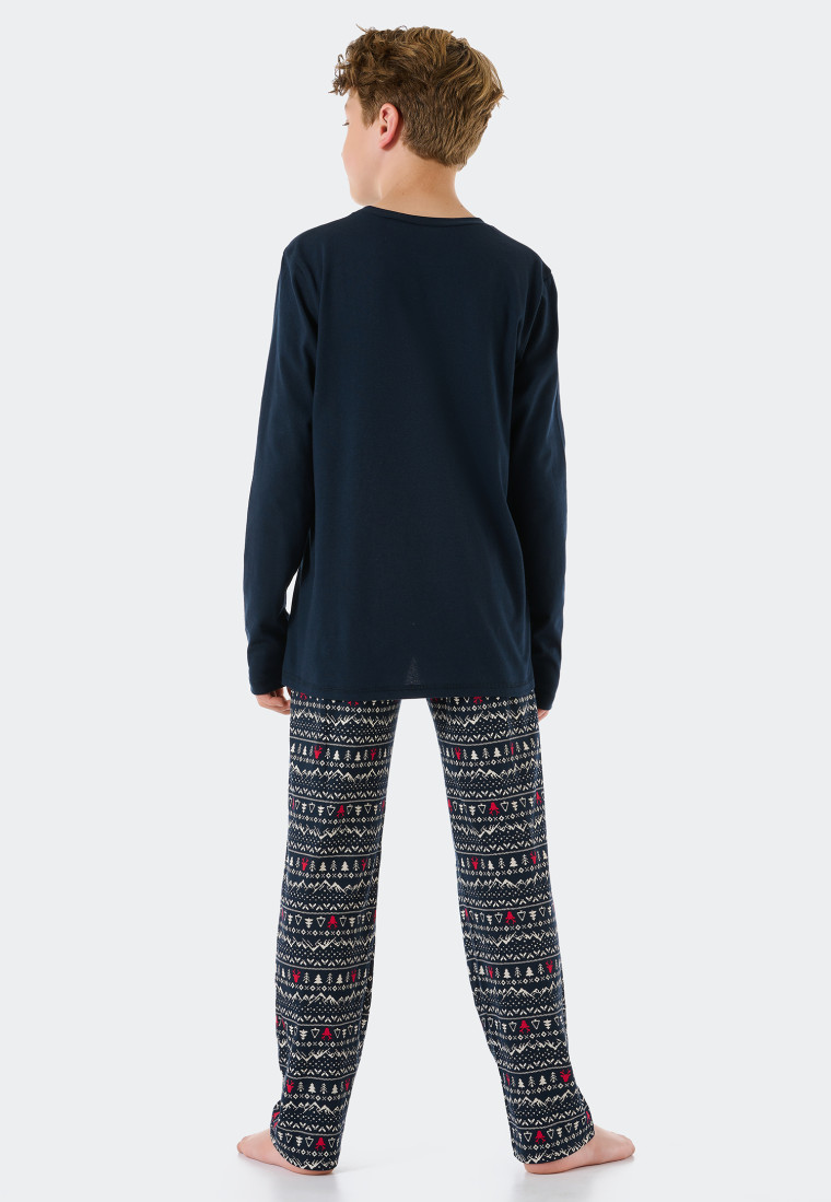 Long pajamas organic cotton winter Norway dark blue - Family