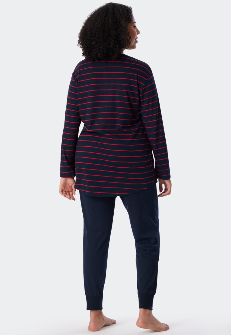 Long pyjama Rayures Bords-côtes bleu nuit/rouge - selected! premium inspiration