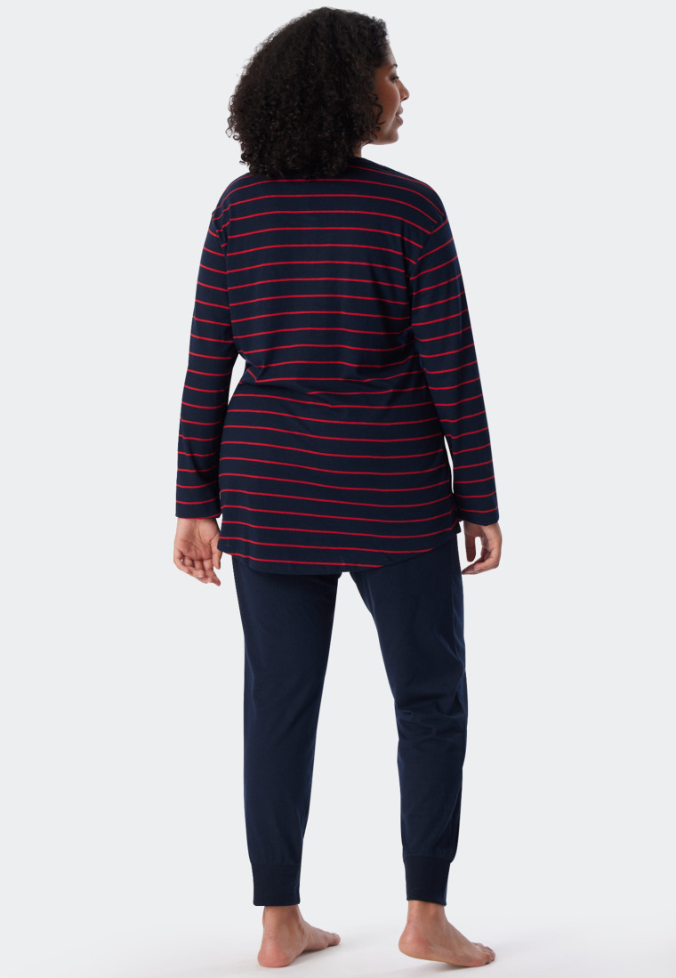 pajamas long stripes cuffs midnight blue - red - selected! premium inspiration