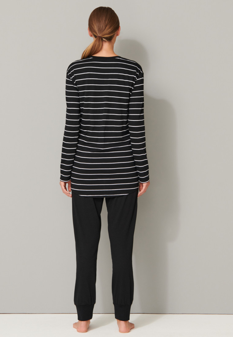 Long pyjama Rayures Bords-côtes noir - selected! premium inspiration