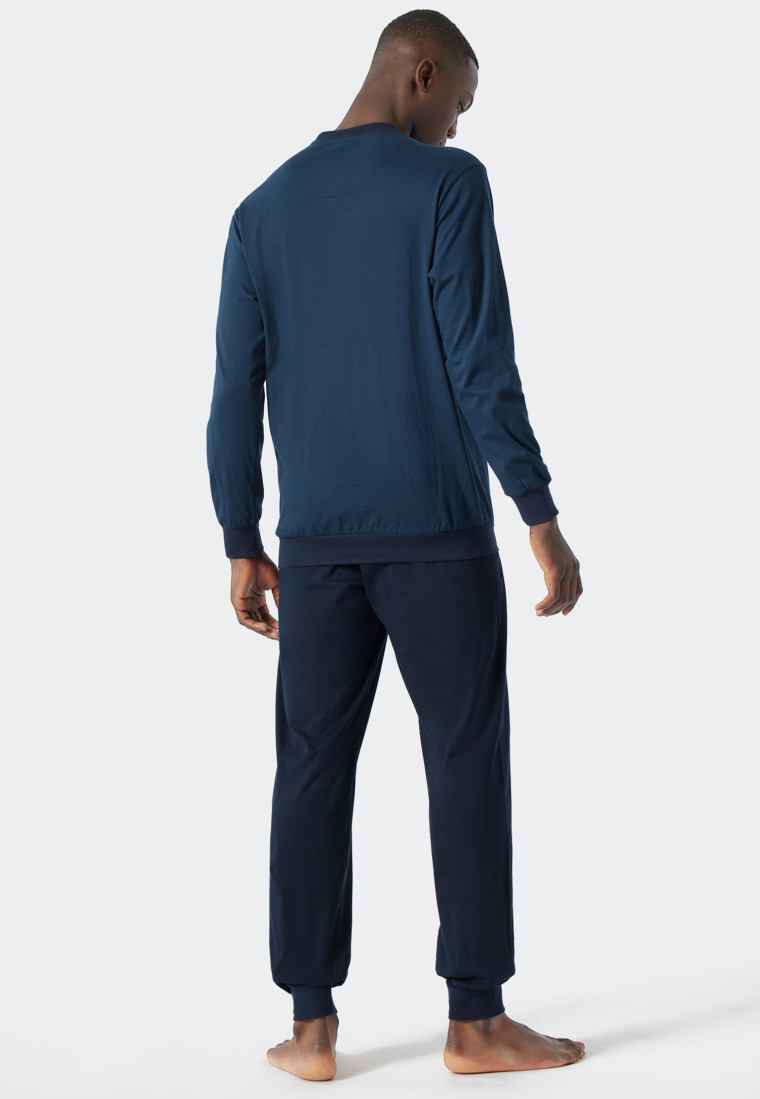 Pyjama lang manchetten ronde hals patroon koningsblauw/donkerblauw - Essentials Nightwear