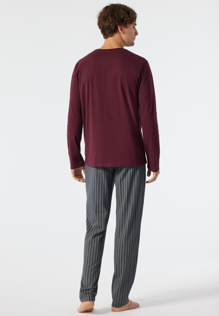 Pyjama lange ronde hals visgraatpatroon bordeaux/donkerblauw - Fashion Nightwear