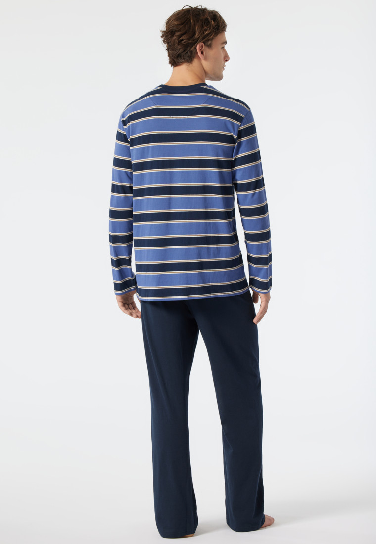 Schlafanzug lang Rundhals gestreift jeansblau/dunkelblau - Comfort Fit
