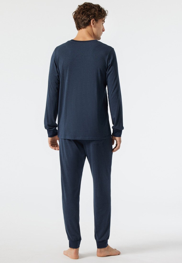 Pajamas long crew neck Tencel pinstripe pattern dark blue - selected! premium