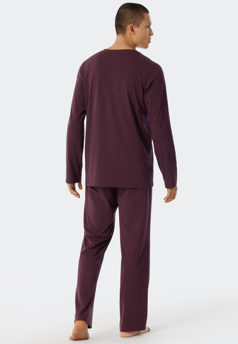Schlafanzug lang Rundhals Tencel Nadelzugmuster burgund - selected! premium