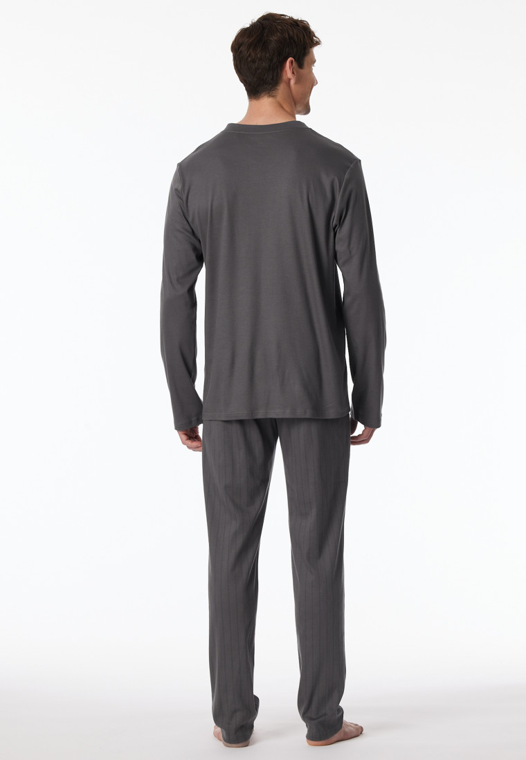 Schlafanzug lang Streifen anthrazit - Fine Interlock