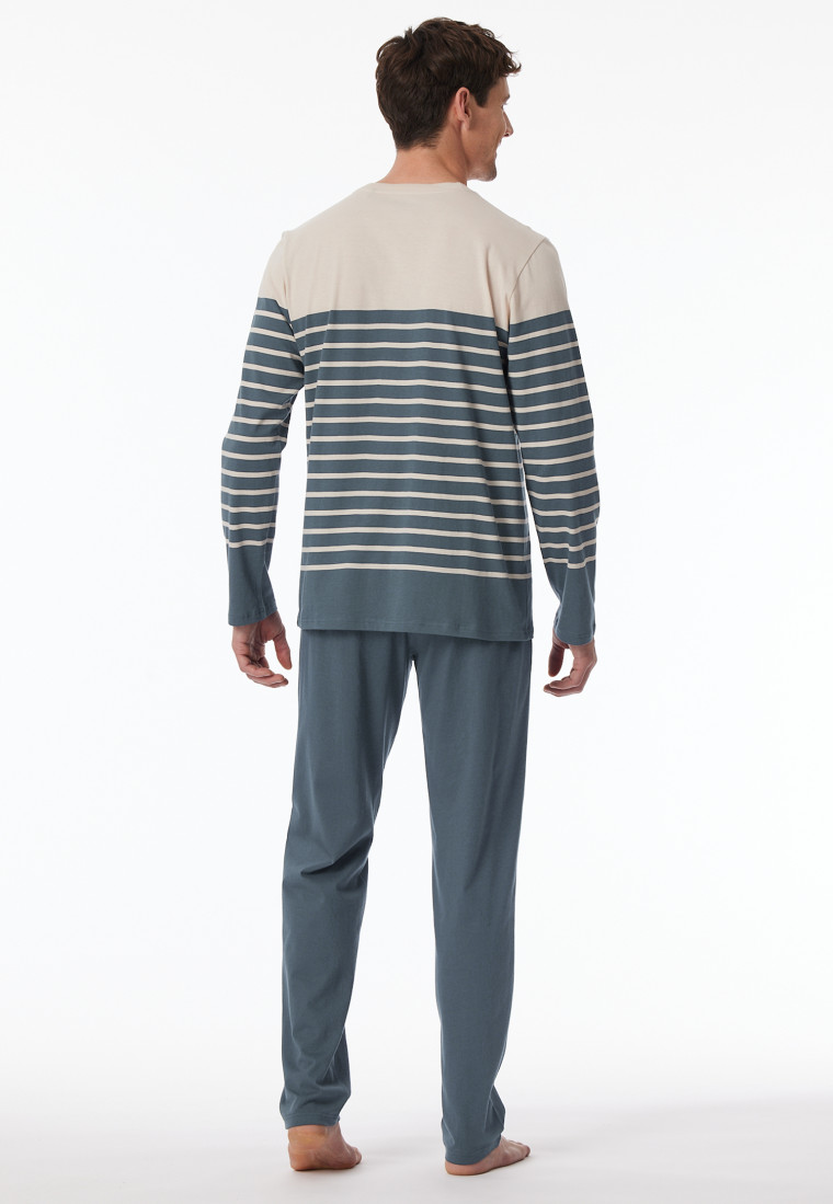 Schlafanzug lang Streifen jeansblau - Casual Nightwear