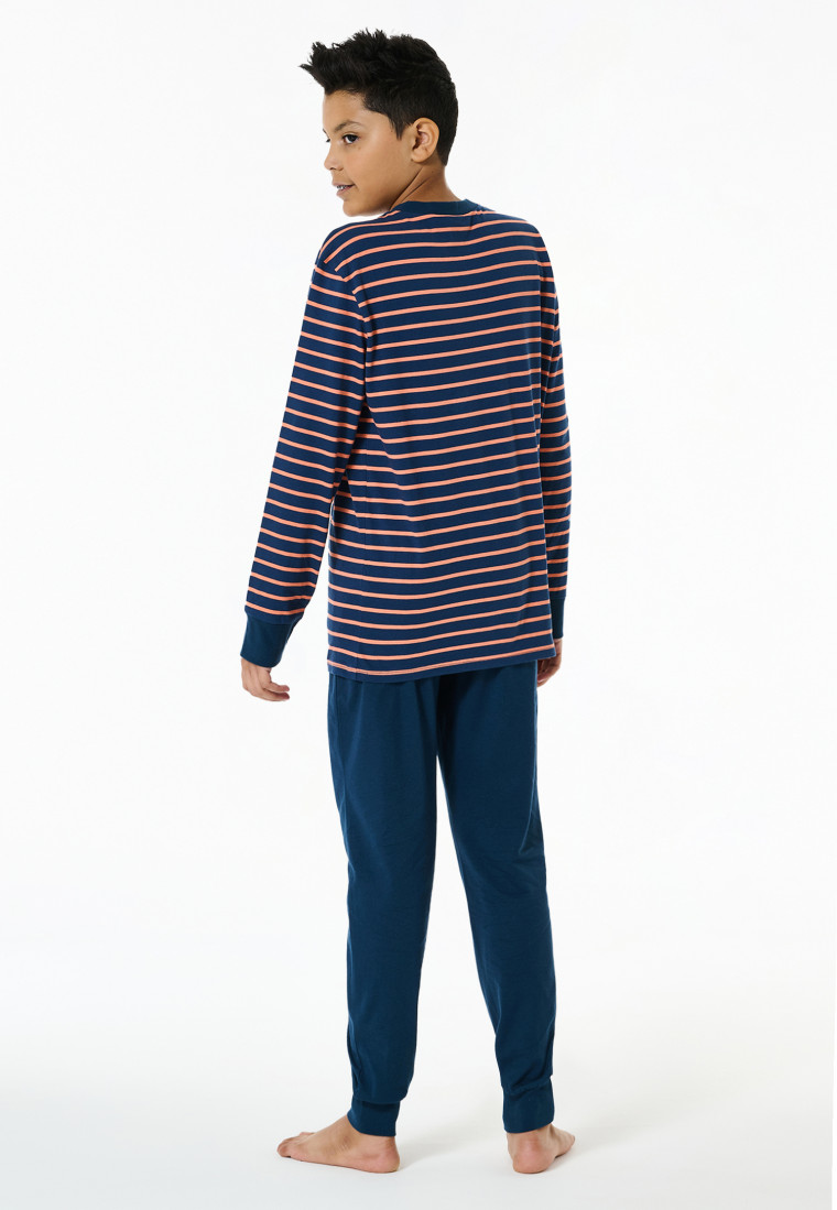 Schlafanzug lang Streifen orange - Nightwear