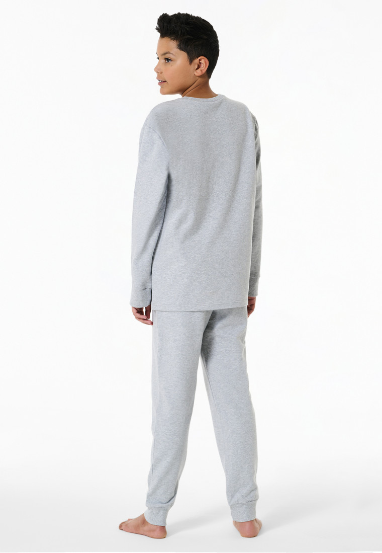 Schlafanzug lang Sweatwear Bündchen grau-meliert - Nightwear