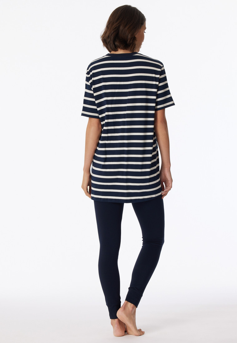 Pyjama lang T-shirt legging gestreept nachtblauw - Casual Essentials