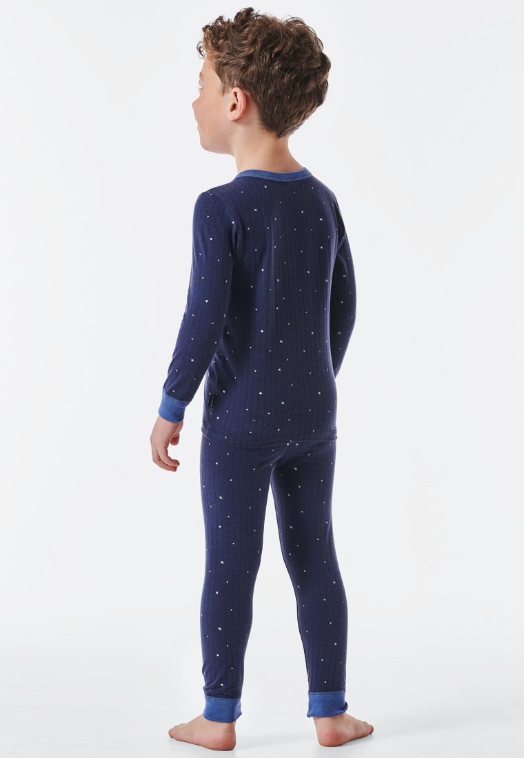 Schlafanzug lang Tencel Organic Cotton Bündchen Sterne dunkelblau - Natural Love