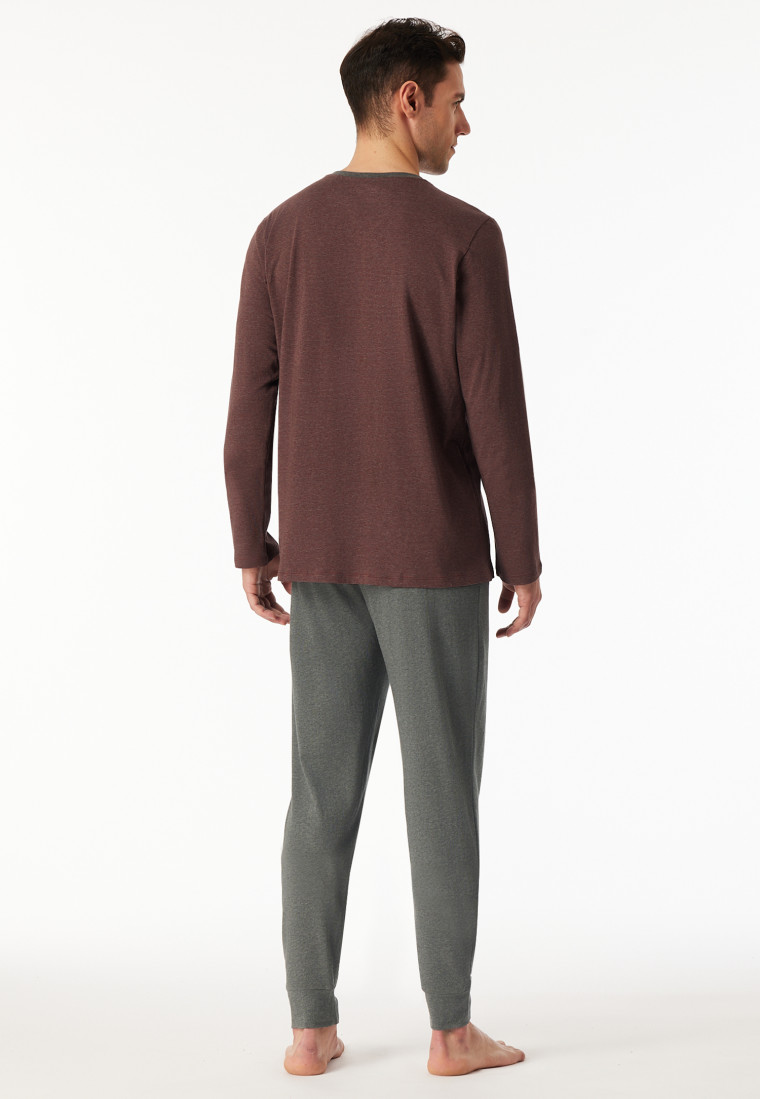 Pyjamas long pyjamas v-neck cuffs burgundy - 95/5