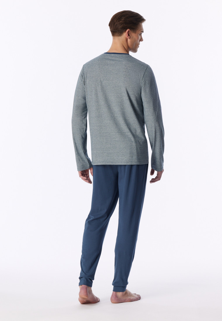 Lange pyjama met v-hals en manchetten, streepjes, diepblauw - 95/5