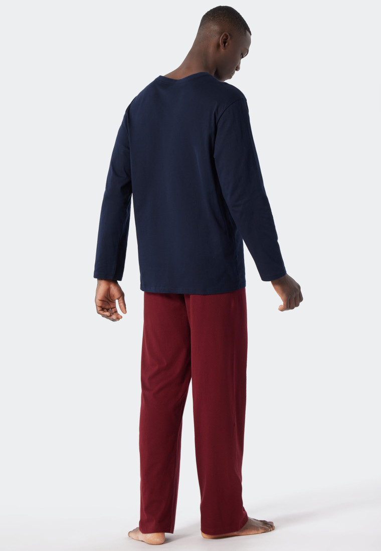 Pyjama long encolure en V à motifs bordeaux/bleu foncé - Essentials Nightwear