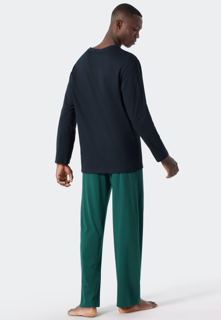 Pyjama lang V-hals patroon donkergroen/donkerblauw - Essentials Nightwear