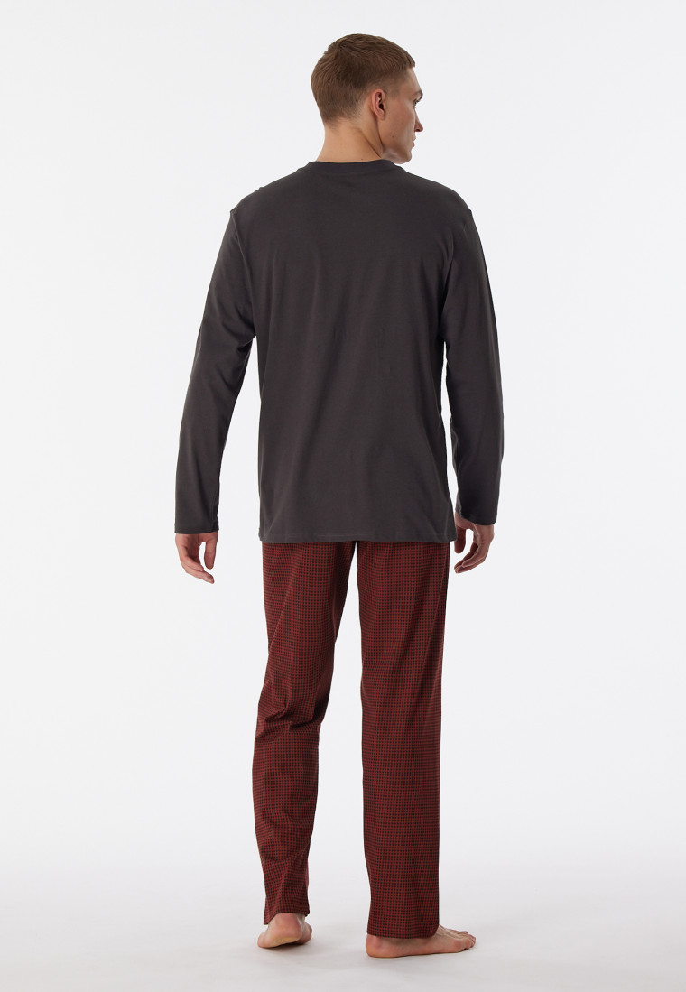 | Essentials - Hahnentritt Comfort SCHIESSER Schlafanzug lang V-Ausschnitt anthrazit