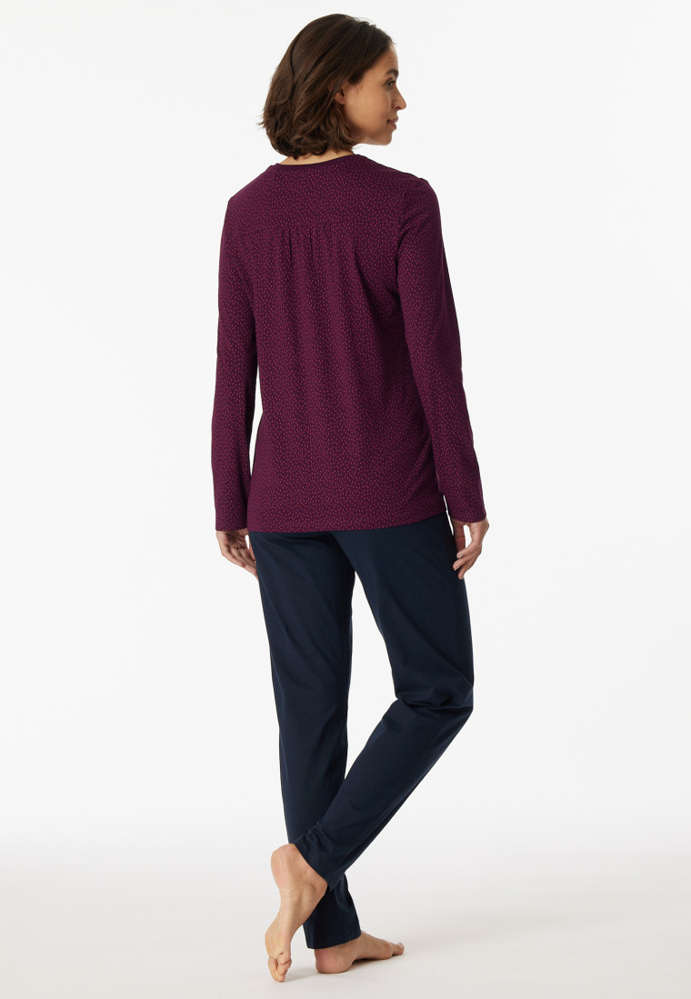 Pyjama lang V-hals gestipt pruim - Comfort Essentials