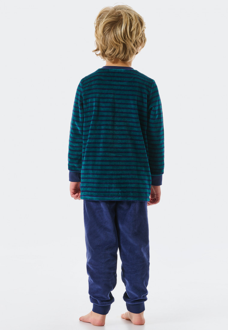 Pyjama lang velours manchetten gestreept donkergroen - Rat Henry