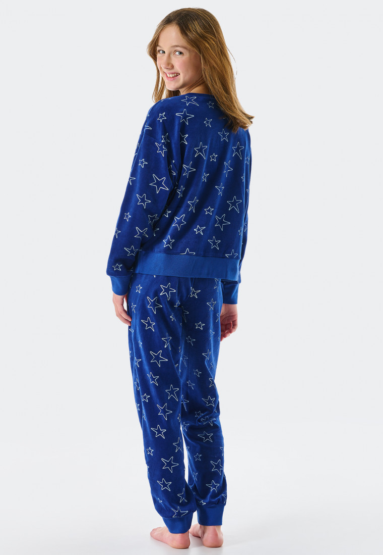 Pajamas long velour cuffs stars blue - Teens Nightwear