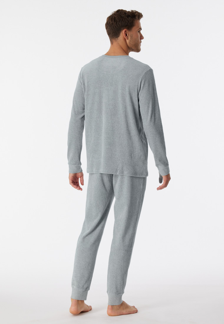 Pajamas long velour cuffs stripes heather gray - Warming Nightwear