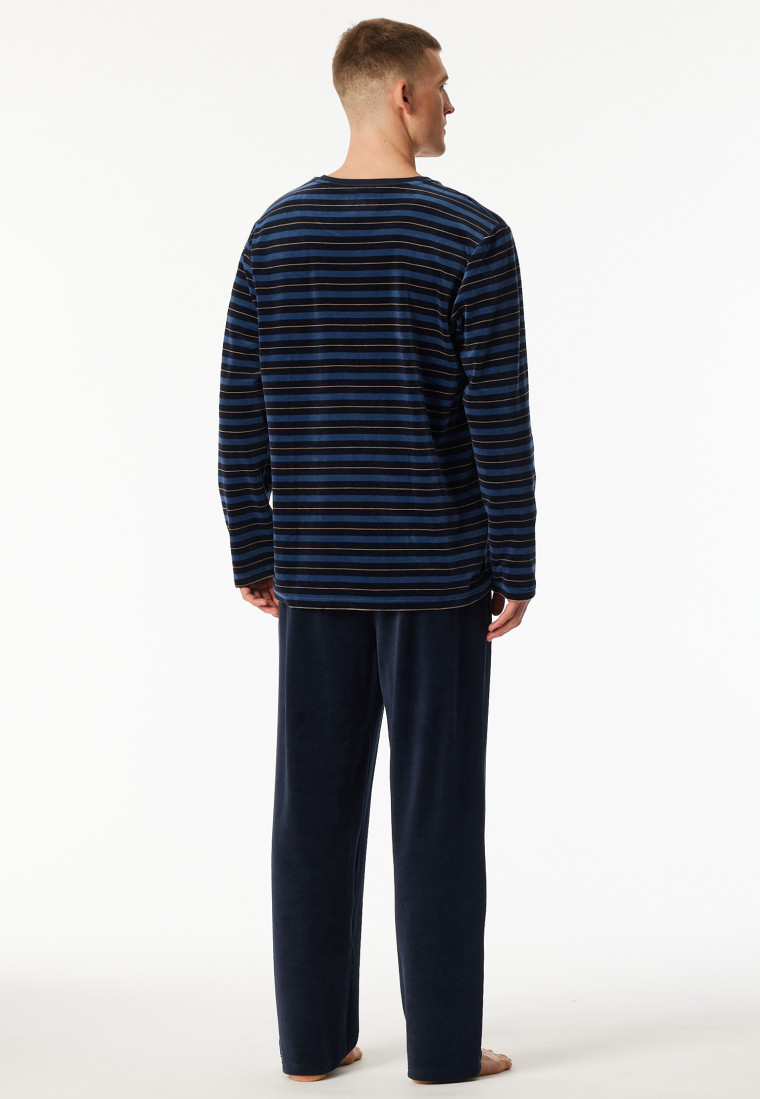 Pyjamas long velour stripes midnight blue - Casual Nightwear
