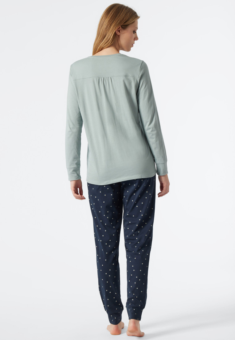 Schlafanzug lang weite Silhouette Bündchen graublau - Essentials Comfort Fit