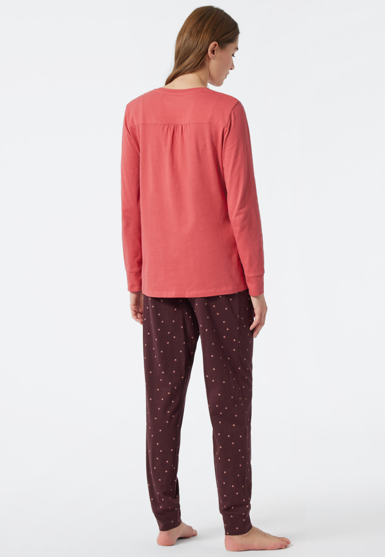 Schlafanzug lang weite Silhouette Bündchen hellrot - Essentials Comfort Fit