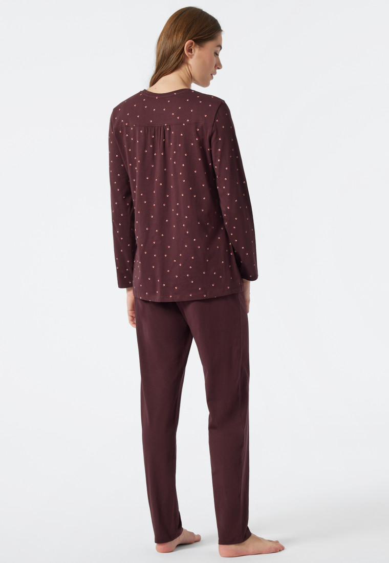 Schlafanzug lang weitere Silhouette V-Ausschnitt Minimalprint burgund - Essentials Comfort Fit