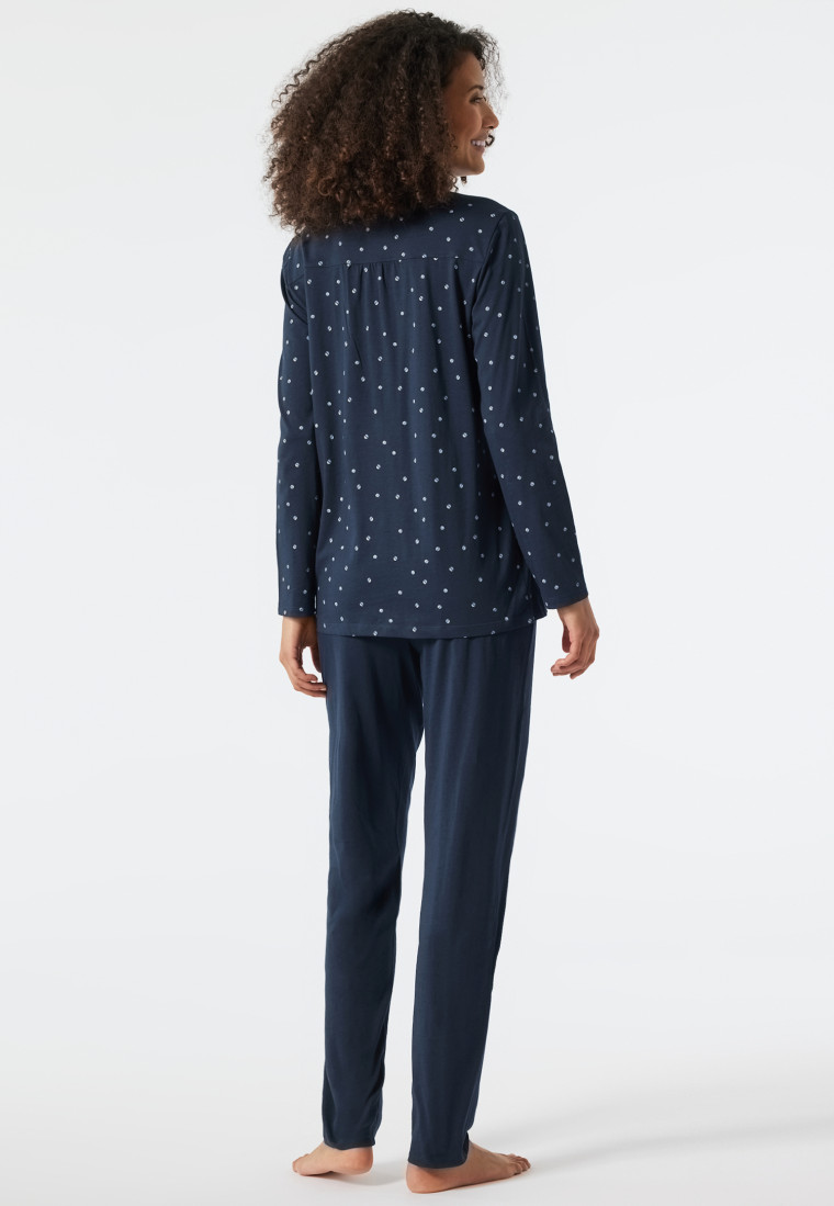 Pyjama lang wijder silhouet V-hals minimale print donkerblauw - Essentials Comfort Fit