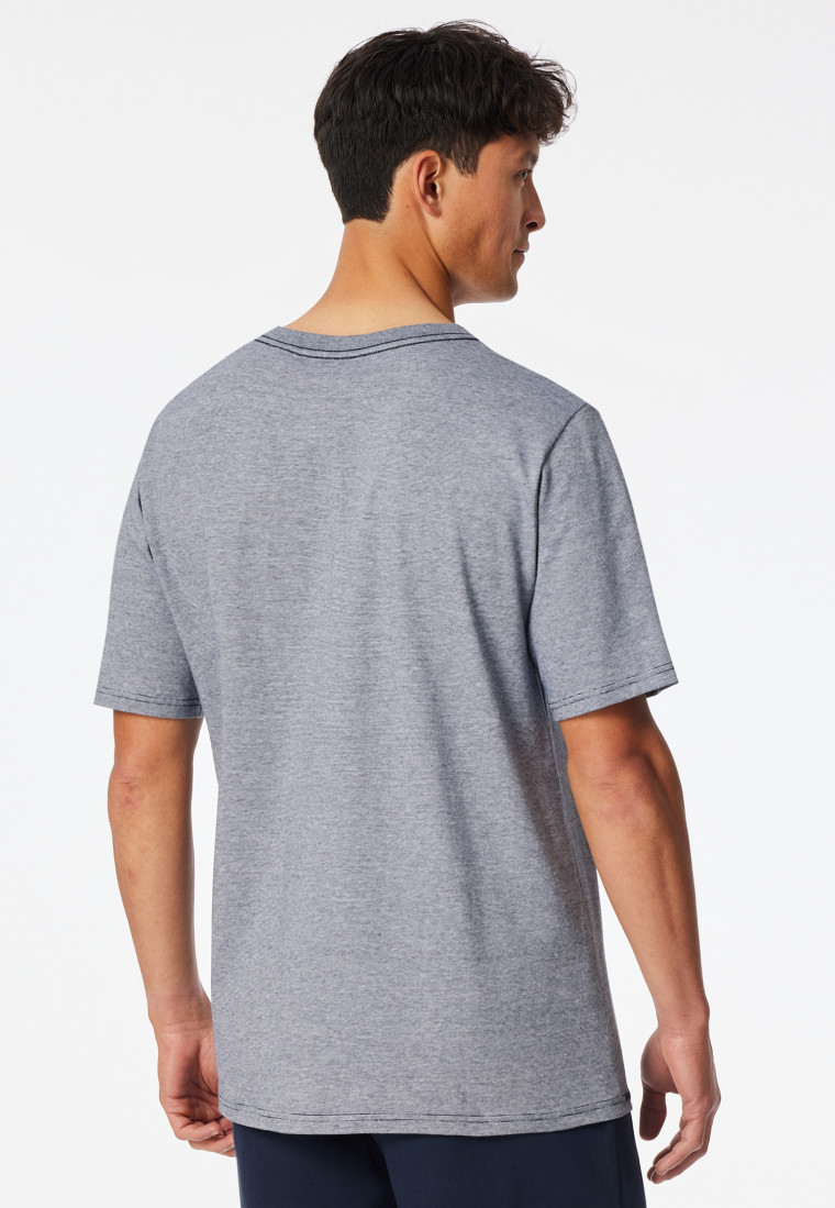 Shirt short sleeve v-neck midnight blue ringed - Mix+Relax