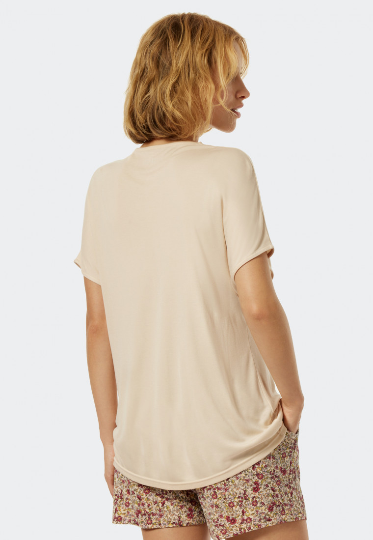 Shirt kurzam Modal V-Ausschnitt Spitze sahara - Mix+Relax