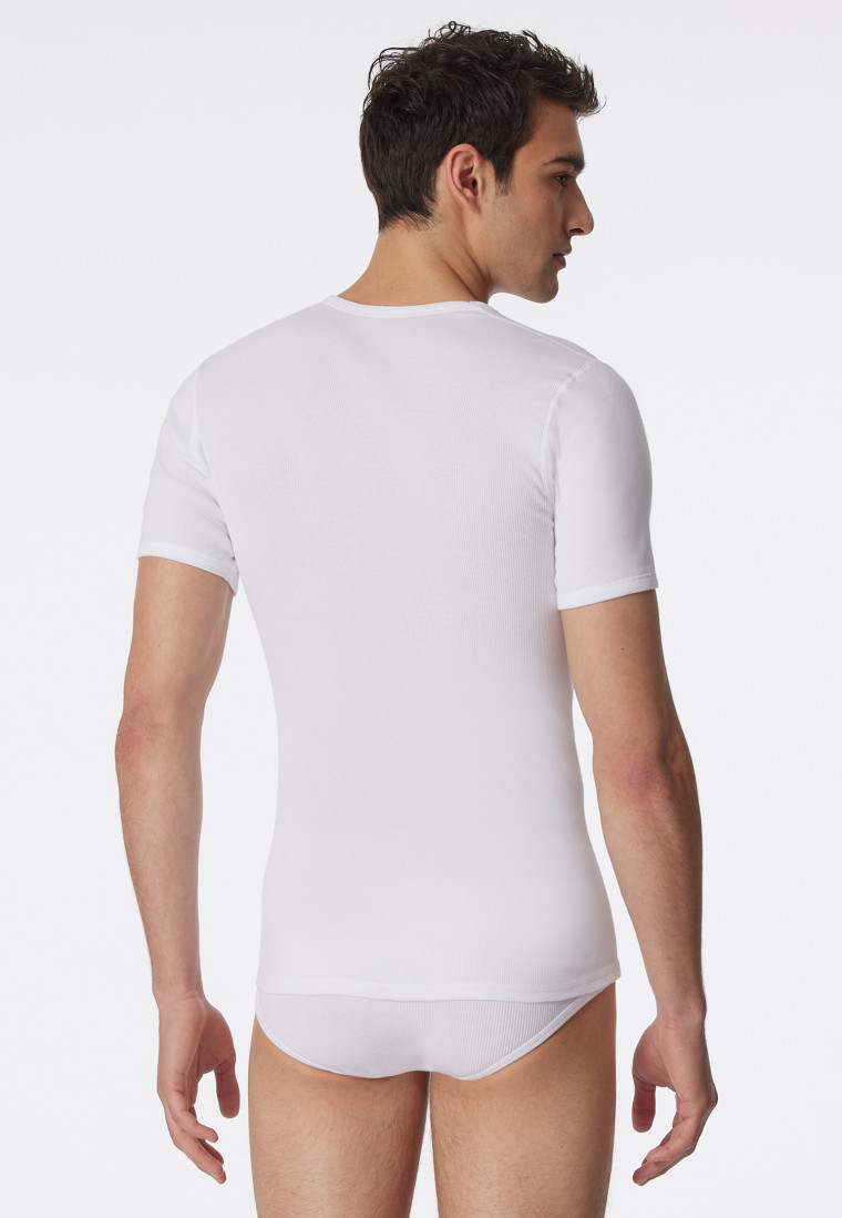 T-shirt bianca a doppia costa a manica corta - Essentials