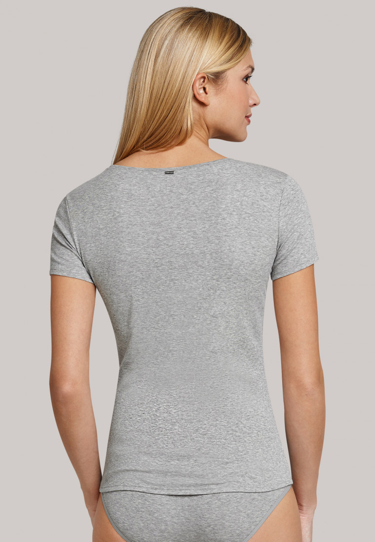 Shirt kurzarm Feinripp grau meliert - Naturschönheit